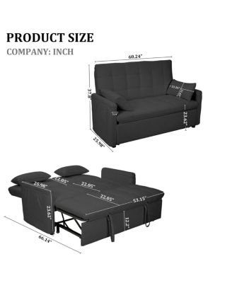   1 Pc   Linen Upholstered, Adjustable Backrest, Side Storage, Smooth Wheels  61", Pull-Out Sleeper   Convertible Sofa Bed