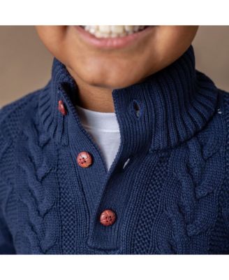 Boys Organic Mock Neck Cable Sweater with Buttons