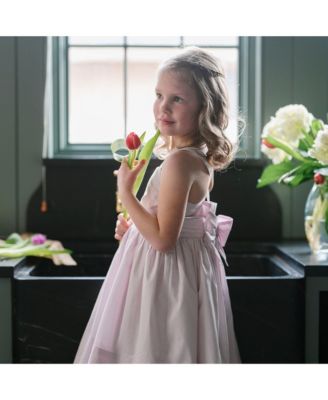 Baby Girls Heirloom Organic Sleeveless Special Occasion Sundress with Bow Back Detail and Embroidery
