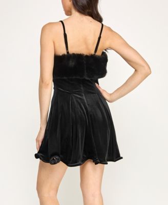 Juniors' Spaghetti Strap Velvet Mini Dress