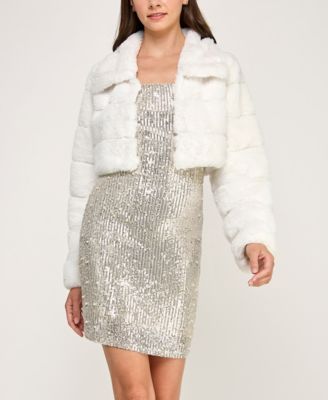 Juniors' Faux Fur Cropped Jacket