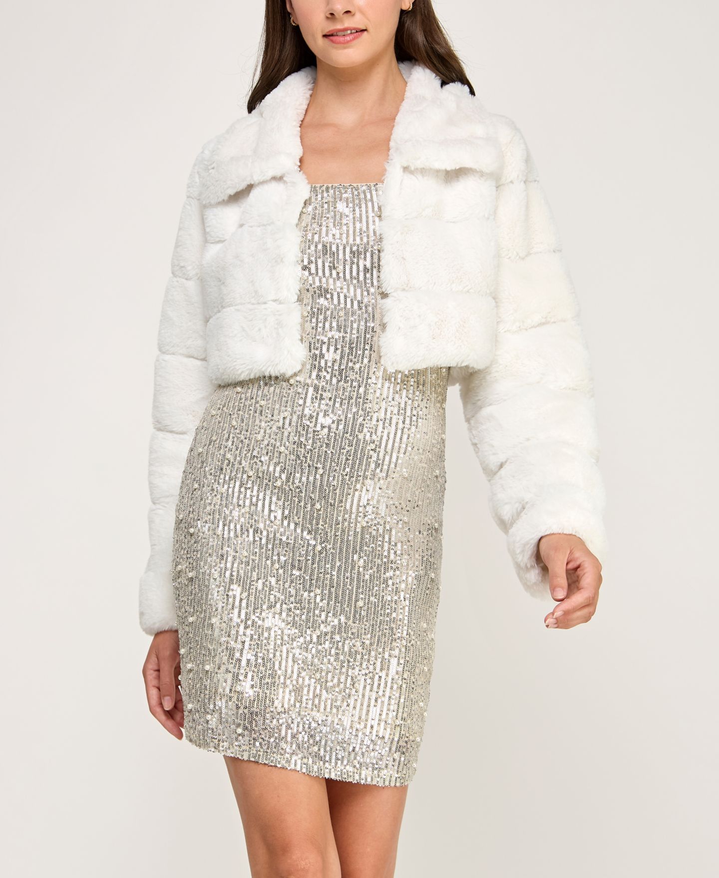 Женская куртка INVITEE Juniors' Faux Fur Cropped, цвет: Слоновая кость — фото 8