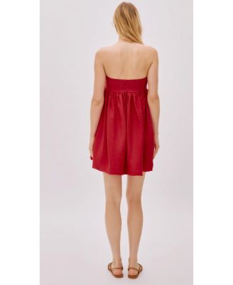 Women's Mykonos Deep Red Linen Strapless Mini Dress