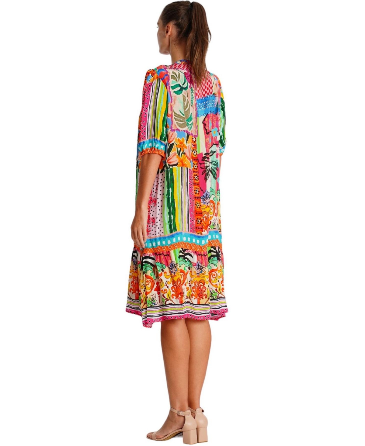 La Moda Clothing Women's Midi Summer Dress with Collared Neck, Short Sleeves