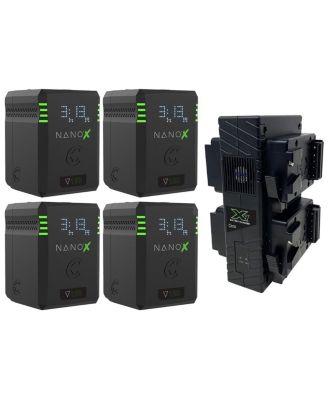 NANOX Micro 150 150Wh 14.8V 9900mAh SMART V-Mount Battery, 4-Pack with GP-X4S Quad Charger
