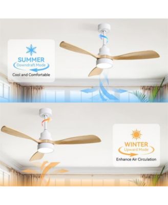 48-inch Modern White Downrod Indoor Walnut Wood 3-Blade LED Ceiling Fan Light with Remote Control Support Six Speed Ajustable