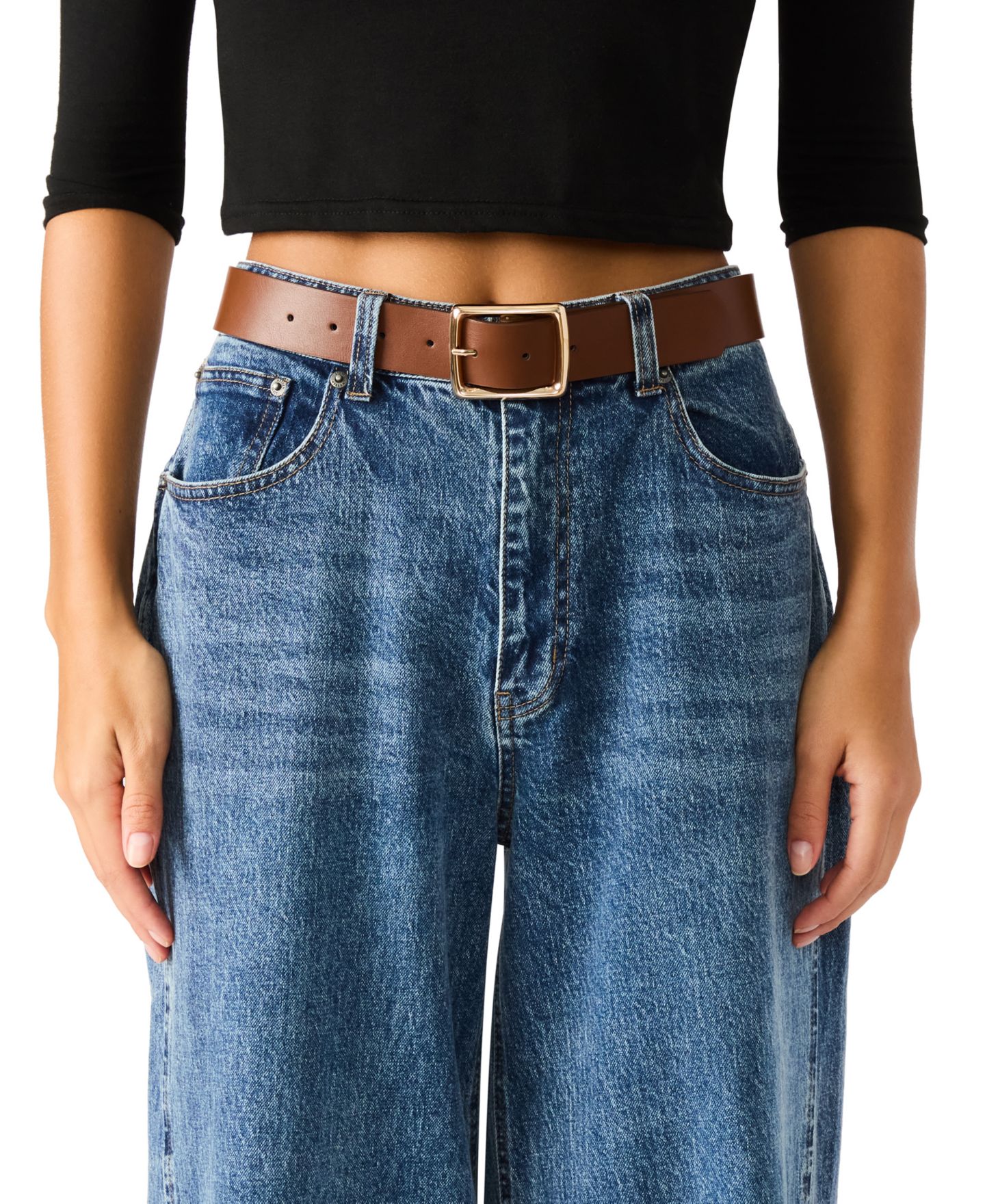 Женские ремни Steve Madden 2 Piece Smooth and Textured, цвет: Коричневый / Чёрный — фото 4