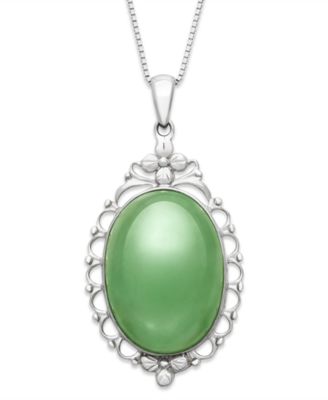 Macy's - Dyed Green Jadeite Oval Pendant Necklace in Sterling Silver