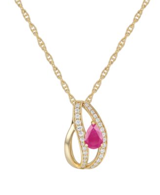 Emerald (5/8 ct. t.w.) and Diamond (1/4 ct. t.w.) Pendant Necklace in 14k Gold (also in 14k White Gold Sapphire & 14k Gold Ruby)