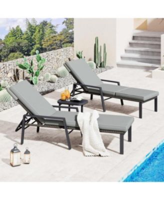 Chaise Lounge Chairs for Outside Set of 2, Adjustable Wicker PE Rattan Patio Pool Recliner Chair with Removable Cushion