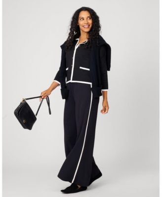 Women's Contrast Trim Crewneck Cardigan