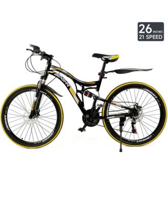 26-Inch 21-Speed Full Suspension Mountain Bike with Dual Disc Brakes & High-Carbon Steel Frame for All-Terrain Riding