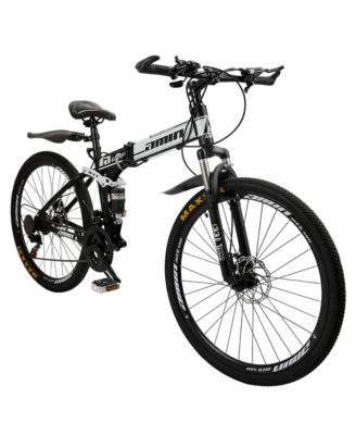 26-Inch Folding Mountain Bike with Shimano 21-Speed, Dual Disc Brakes & Full Suspension for Commuting