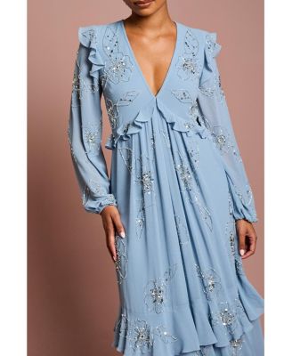 Women's Embellished Flower Georgette Midi Dress