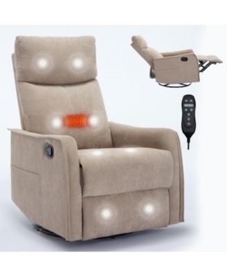 Heat Massage Manual Recliner Chair with Rocker and Swivel in Fabric for Living Room