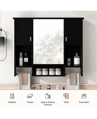 35'' x 28'' Wall Mounted Bathroom Storage Cabinet with Mirror & Towel Bar