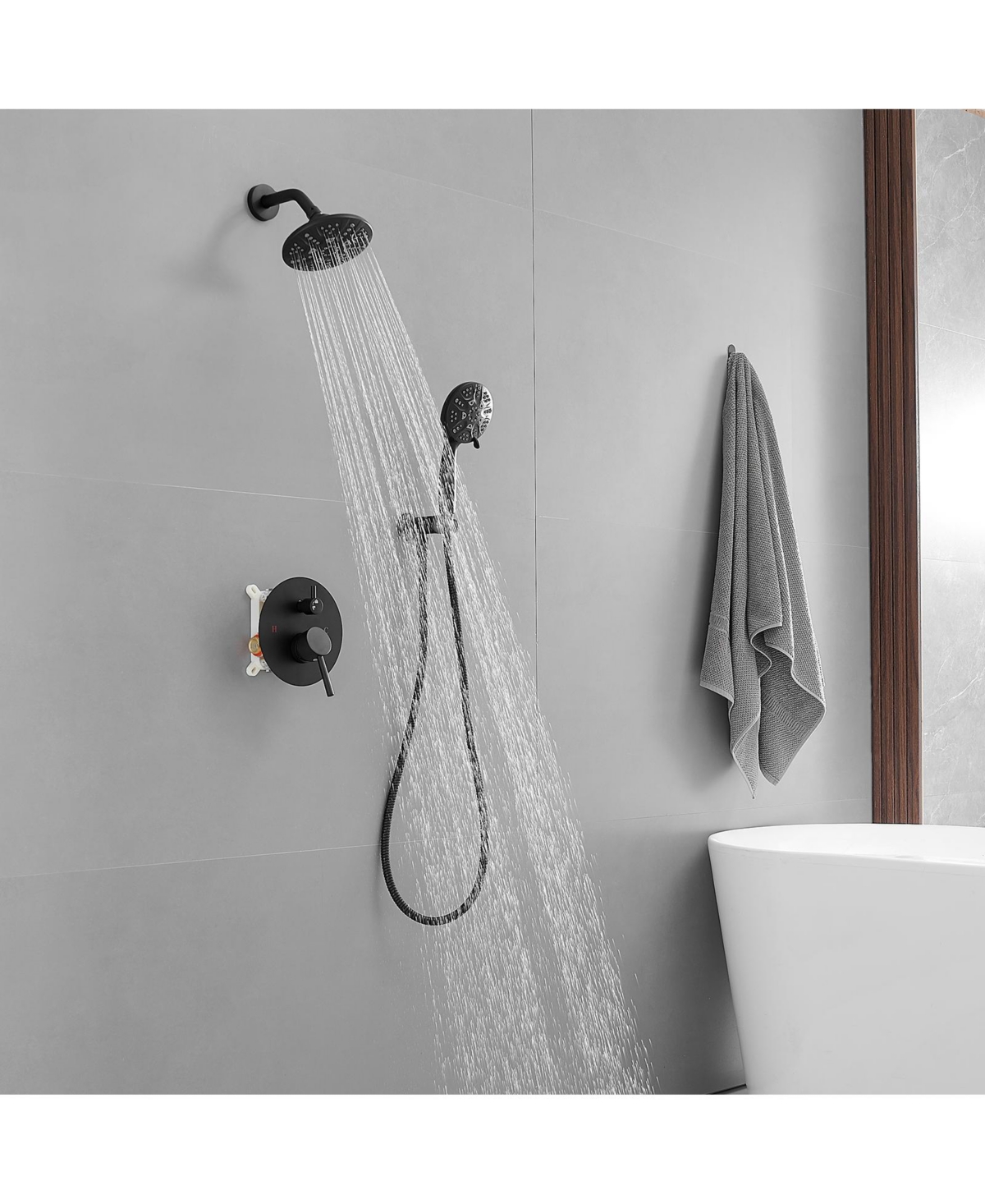 Greenspring Single-Handle 1-Spray Round Rain Shower Faucet with Dual Function Pressure Balance Valve in Matte Black (Valve Included)