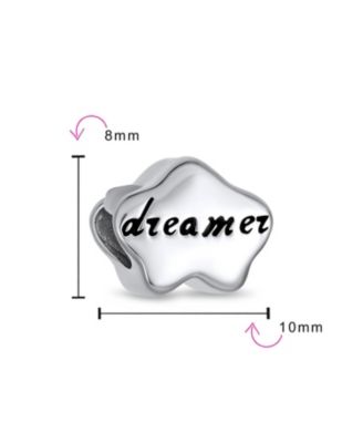 Set of 2 Fairy Angel Wings Heart & Cloud Word Dreamer Bead Charm Sterling Silver