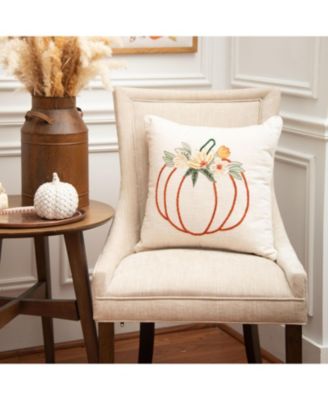 Autumn Fields Pumpkin Outline Cotton Blend Thanksgiving Accent Throw Pillow 18" x 18"