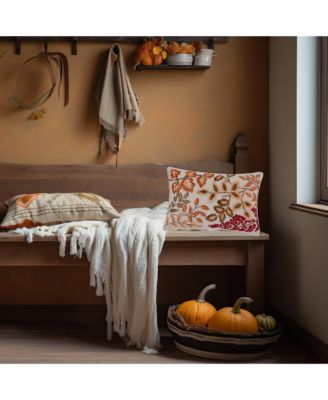 Autumn Floral Leaves Handcrafted Small Long Accent Pillow 12" x 18"