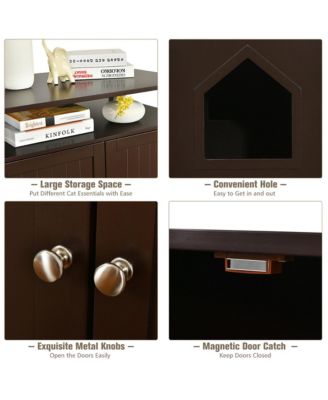 Wooden Cat Litter Box Enclosure Hidden Cat Washroom w/ Storage Layer