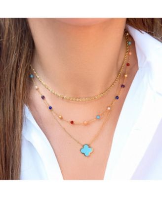 Rainbow Gemstone Bead Chain Necklace 14K Gold