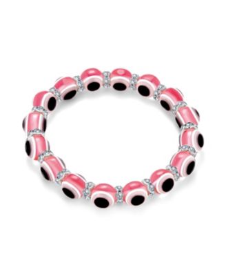Set of 4 Blue Pink White Glass Bead Evil Eye Stretch Bracelet Crystal Spacers