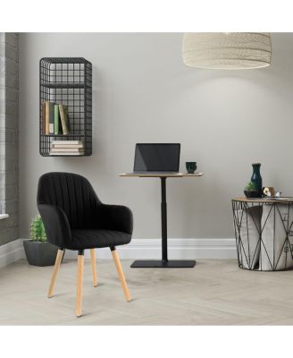 2 Piece Fabric Tufted Chair in Black with Wooden Legs