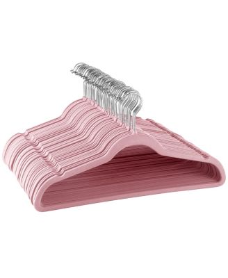 Home 50 Piece Flocked Velvet Clothes Hangers with Stainless Steel Swivel Hooks in Pink