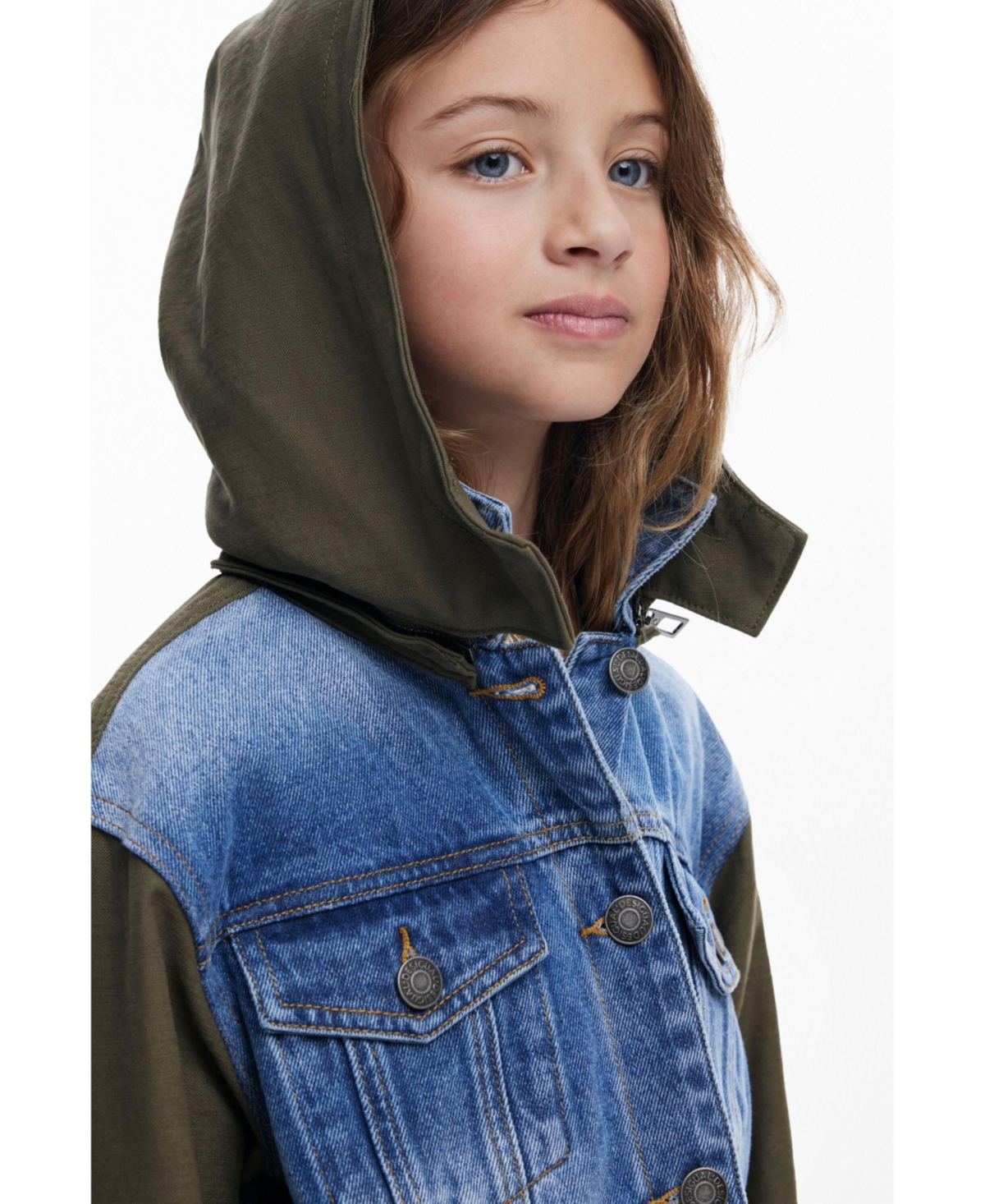 Desigual Girls's Stitch Combined Parka In Blue