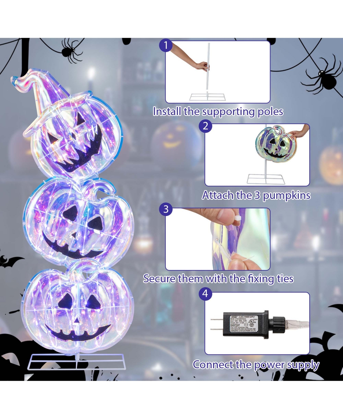 3.4 Ft Halloween Stacked Pumpkins 150 Led Lighted Pumpkin Decoration with Base Standing for Home Haunted House and Outdoors