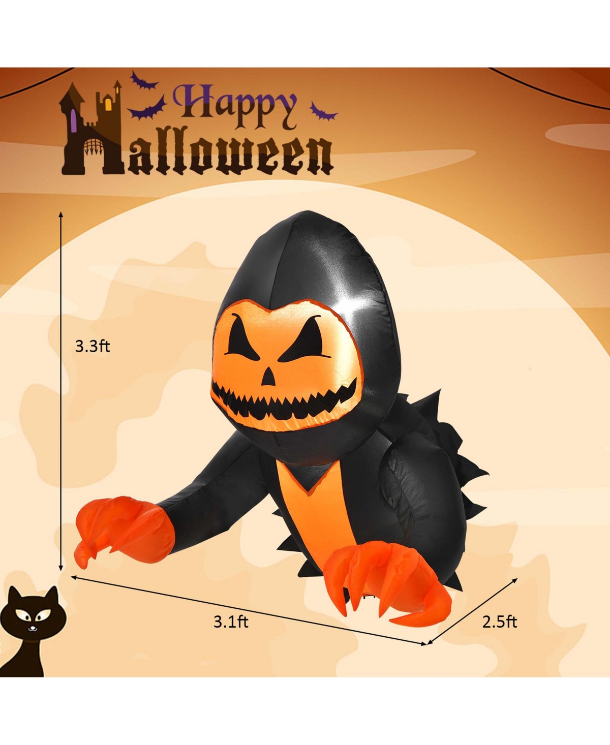 3.3 Ft Halloween Inflatable Pumpkin Head Ghost Broke Out from Window