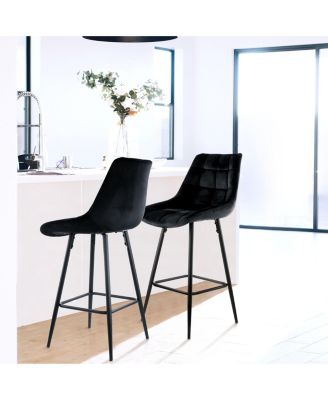 2-Pc. Velvet Tufted Metal-Leg Bar Chairs
