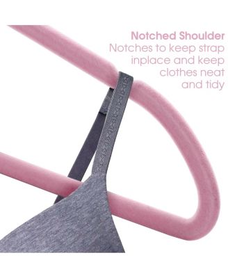Home 100 Piece Velvet Slim Profile Heavy Duty Felt Hangers with Stainless Steel Swivel Hooks in Pink