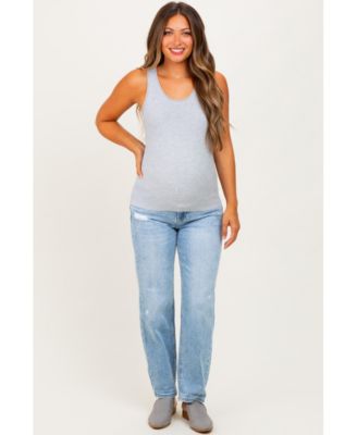 Light High Rise Ankle Boyfriend Distressed Maternity Jeans