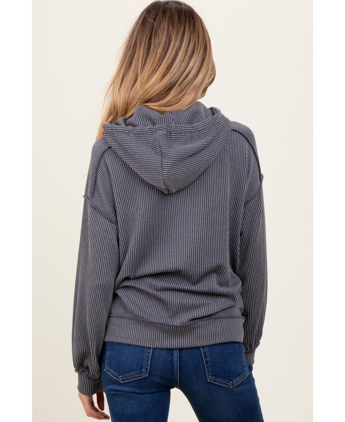 Женское худи Pinkblush Charcoal Ribbed Front Pocket Drawstring, цвет: Угольный серый — фото 4