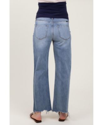 Maternity Light Blue Fringe Hem Wide Leg Jeans