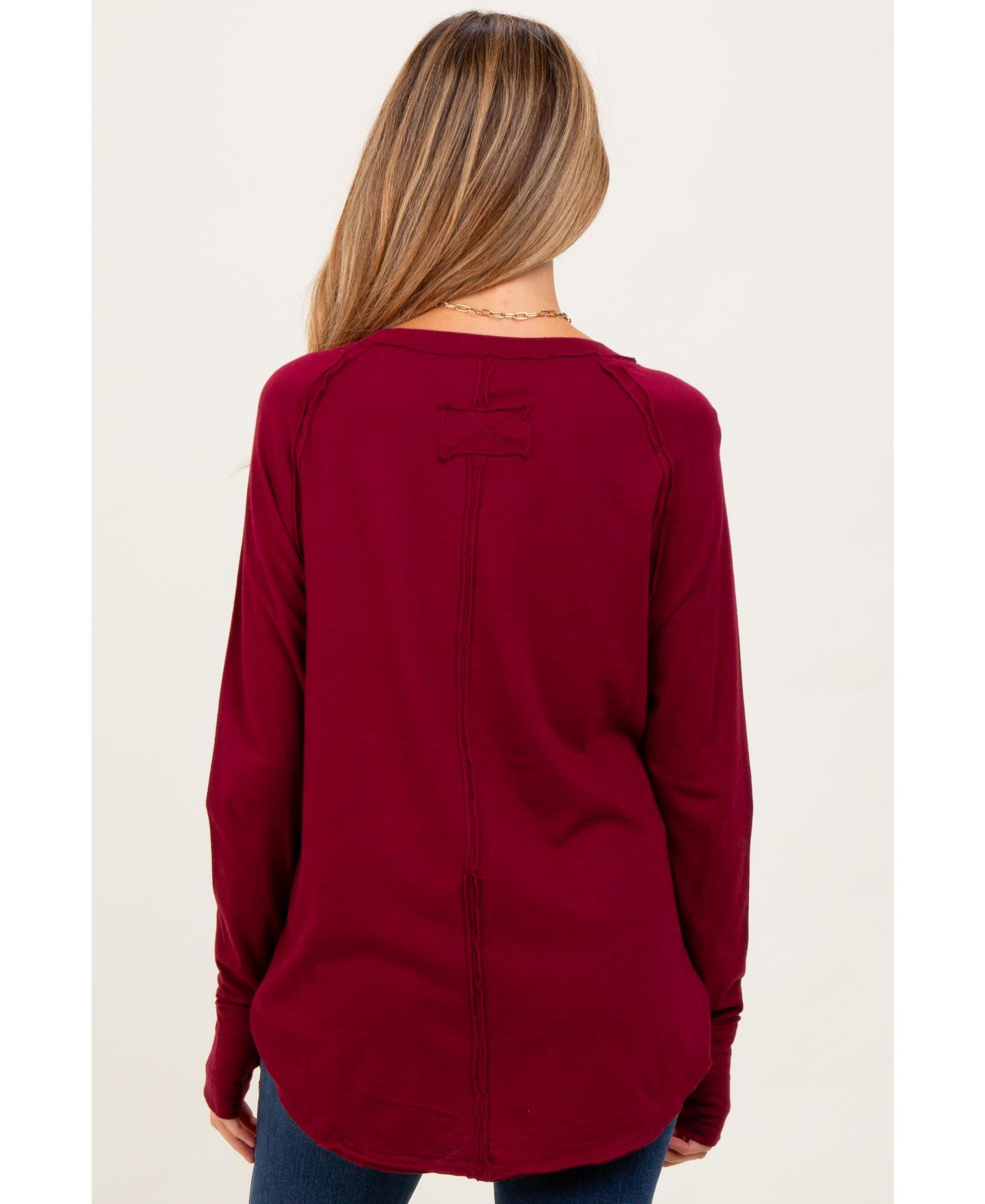 Женский топ Pinkblush Burgundy Exposed Seam Long Sleeve Top, цвет: Бордовый — фото 3