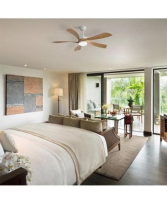 52-inch White Modern Downrod Indoor ABS 5 Blades  LED Ceiling Fan Light with Remote Control Support Six Speed Ajustable