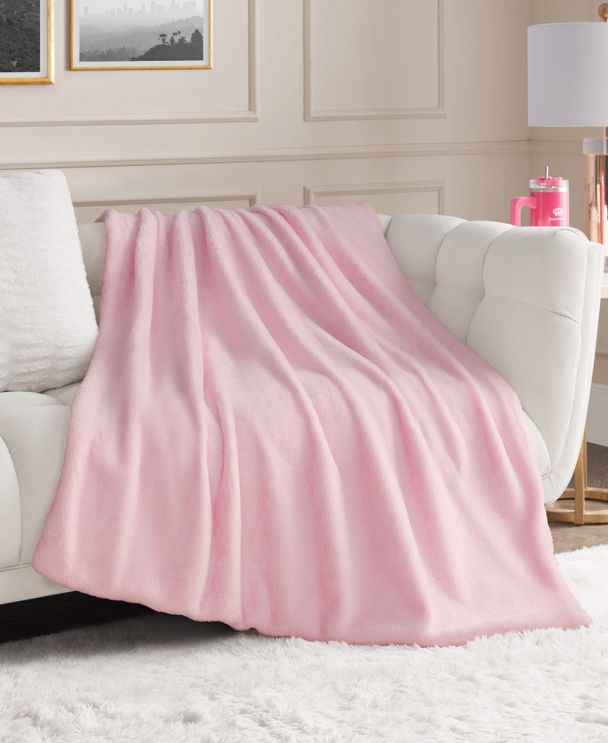 Juicy Couture Rabbit Mink Faux Fur Throw Blanket, 50" X 70" In Pink