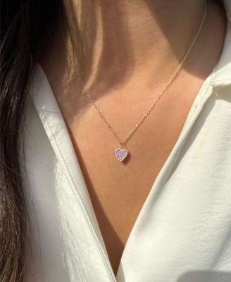 Mini Heart Necklace with Lab-Grown Opal in 14k Gold Plated Sterling Silver