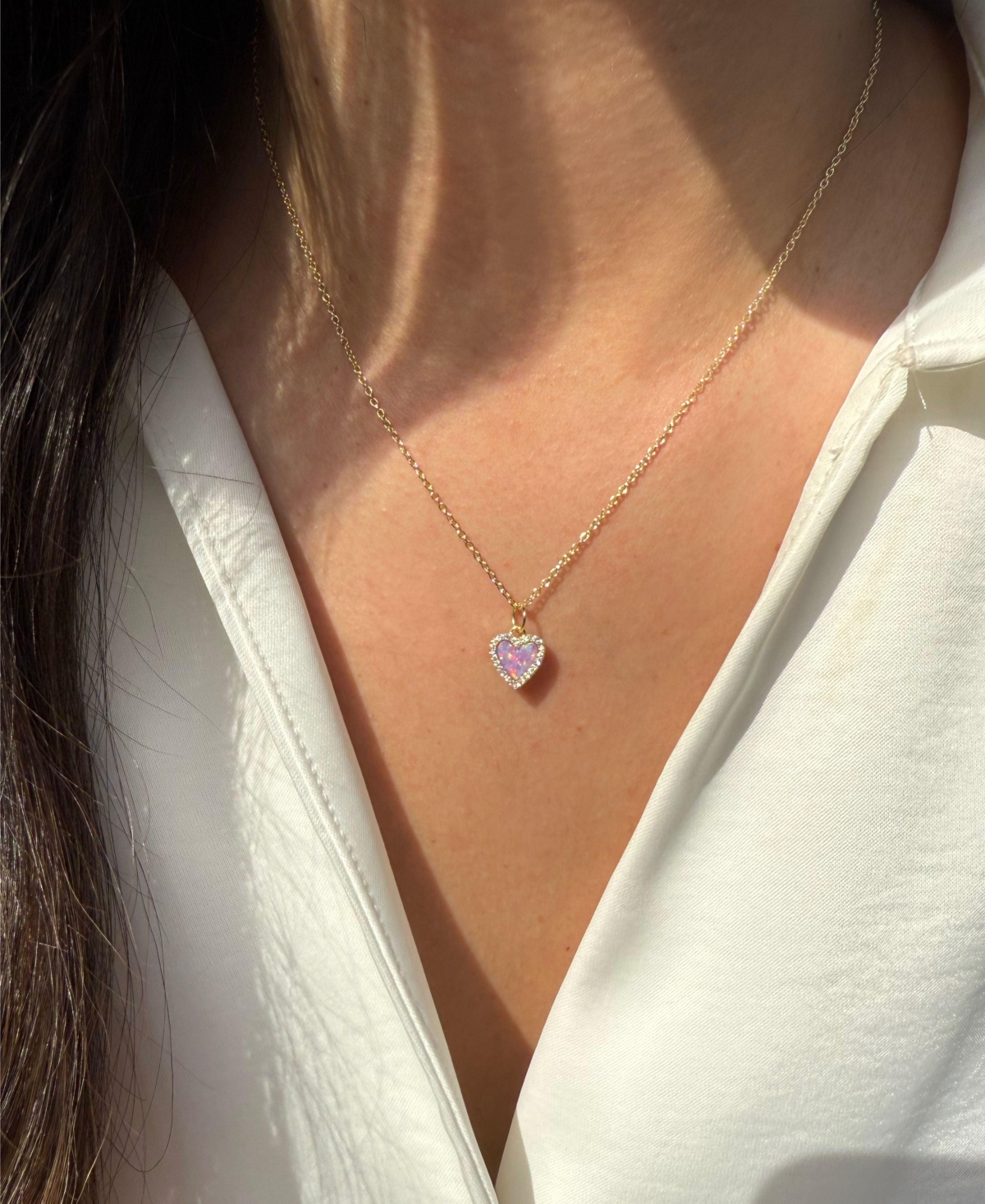 Kamaria Mini Heart Necklace With Lab-grown Opal In 14k Gold Plated Sterling Silver In Gold