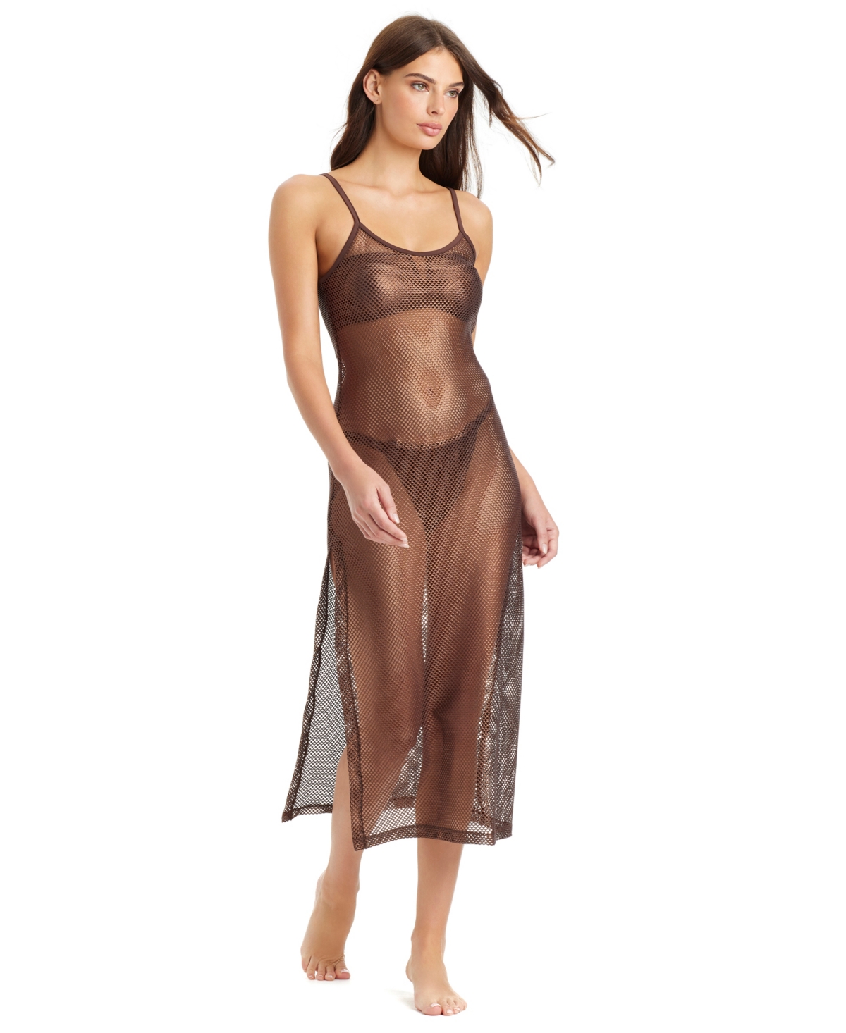Sanctuary Sea Crochet Midi Slip Cover-up Dress In Brown