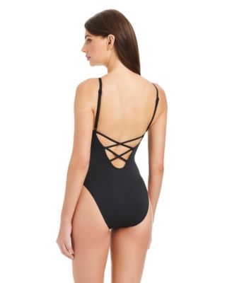Midnight Breeze High Leg Scoop Neck Over The Shoulder Swimsuit