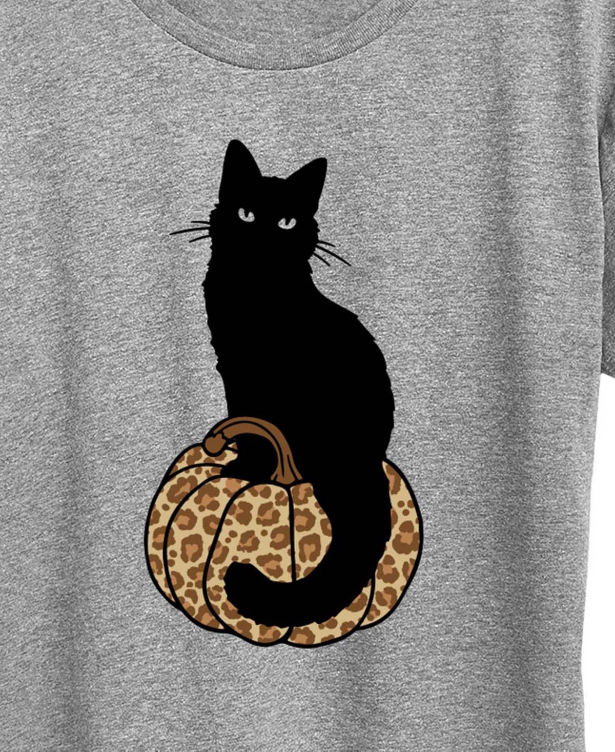Hybrid Apparel Halloween Black Cat Pumpkin Women's Short Sleeve Graphic T-shirts In Gray