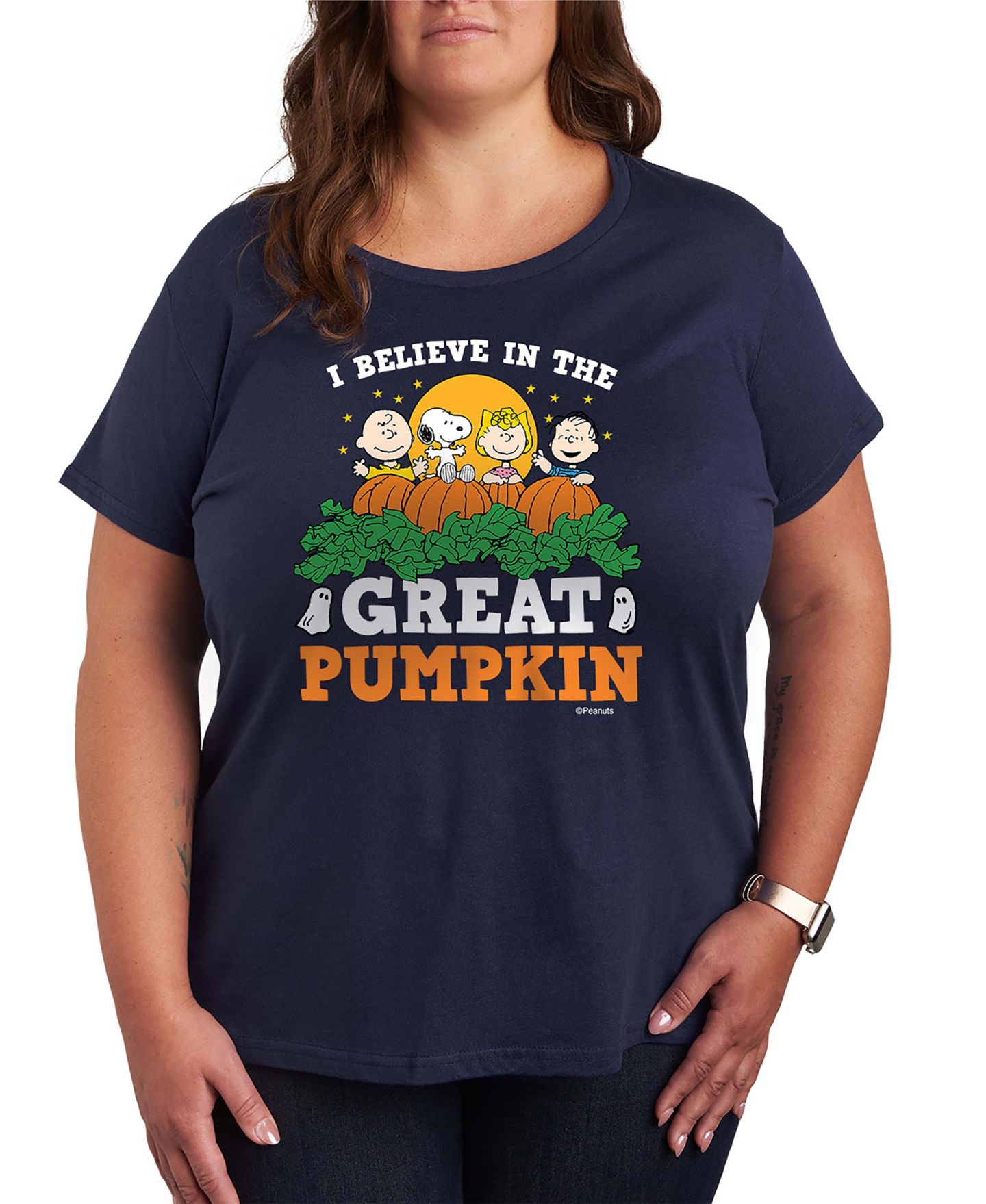 Женские футболки Hybrid Apparel Peanuts Gang Halloween Great Pumpkin Short Sleeve Graphic T-shirts, цвет: Меланжевый, вариант 1 — фото 1