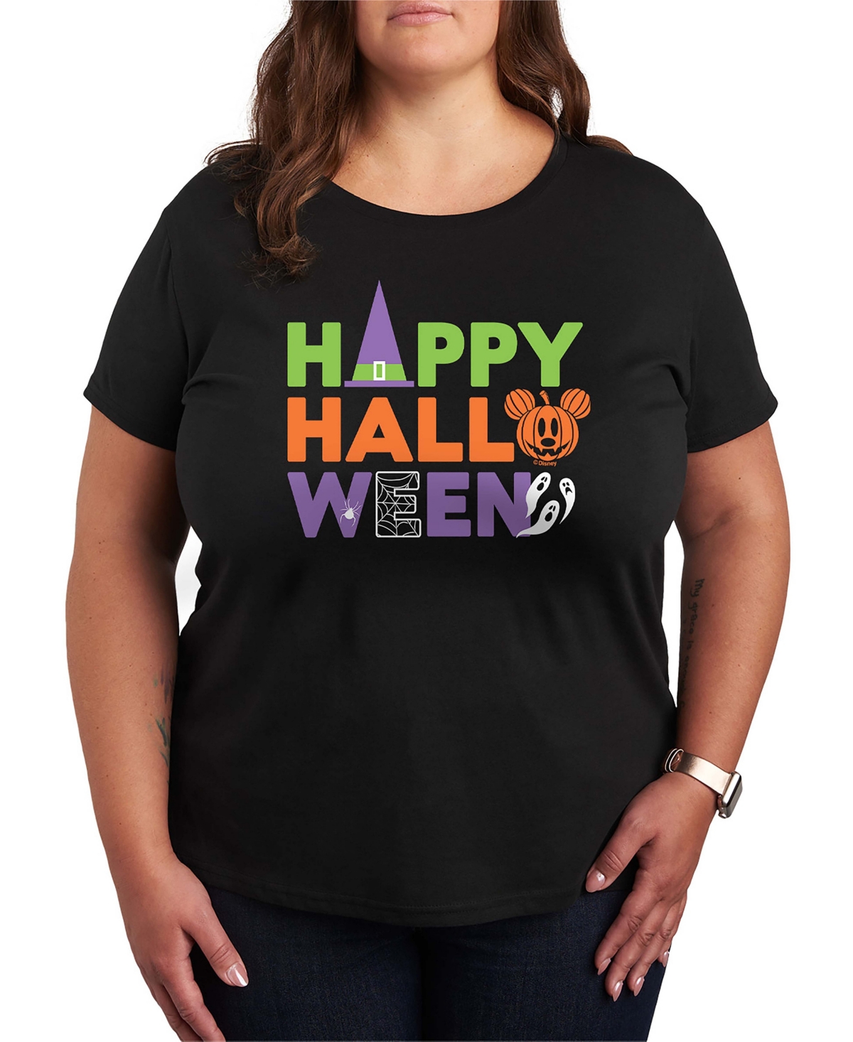 Hybrid Apparel Disney Happy Halloween Women's Short Sleeve Graphic T-shirts In Black