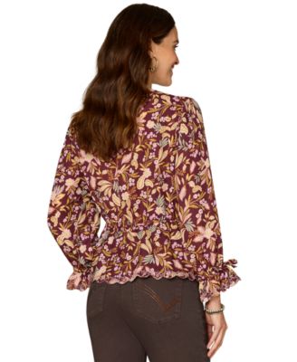 Petite V-Neck Printed Woven Top