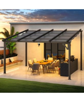 14' x 10' Gazebo for Patio, Retractable Pergola with Adjustable Sun Shade Canopy Roof