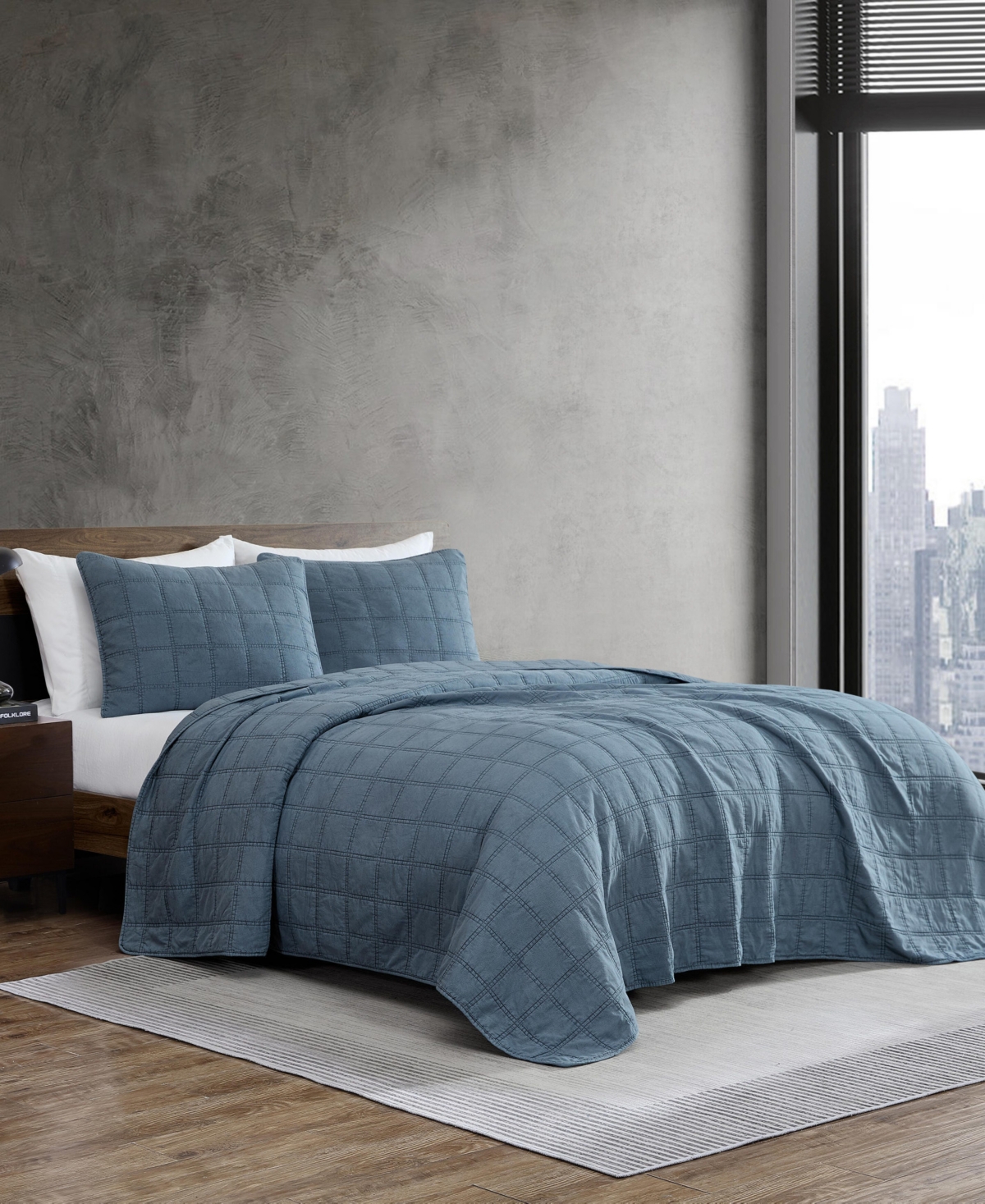 Kenneth Cole New York Solid Stonewashed 3-pc. Quilt Set, King In Blue